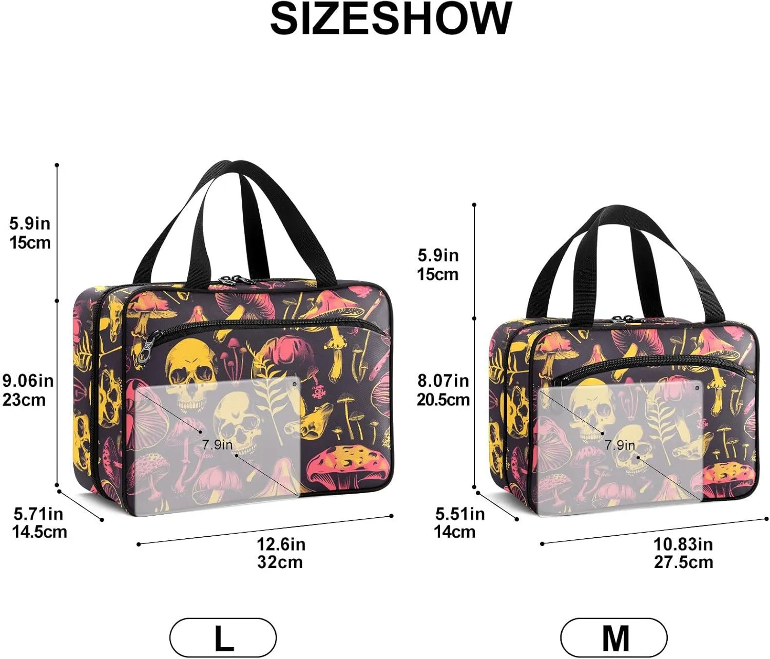Fustylead Acid Bright Of Poisonous Mushrooms and Skulls Travel Medicine Organizer Bag Home Storage First Aid Kit Large Pill Case with Zipper for Pill Bottle, Vitamins, and Medical Supplies