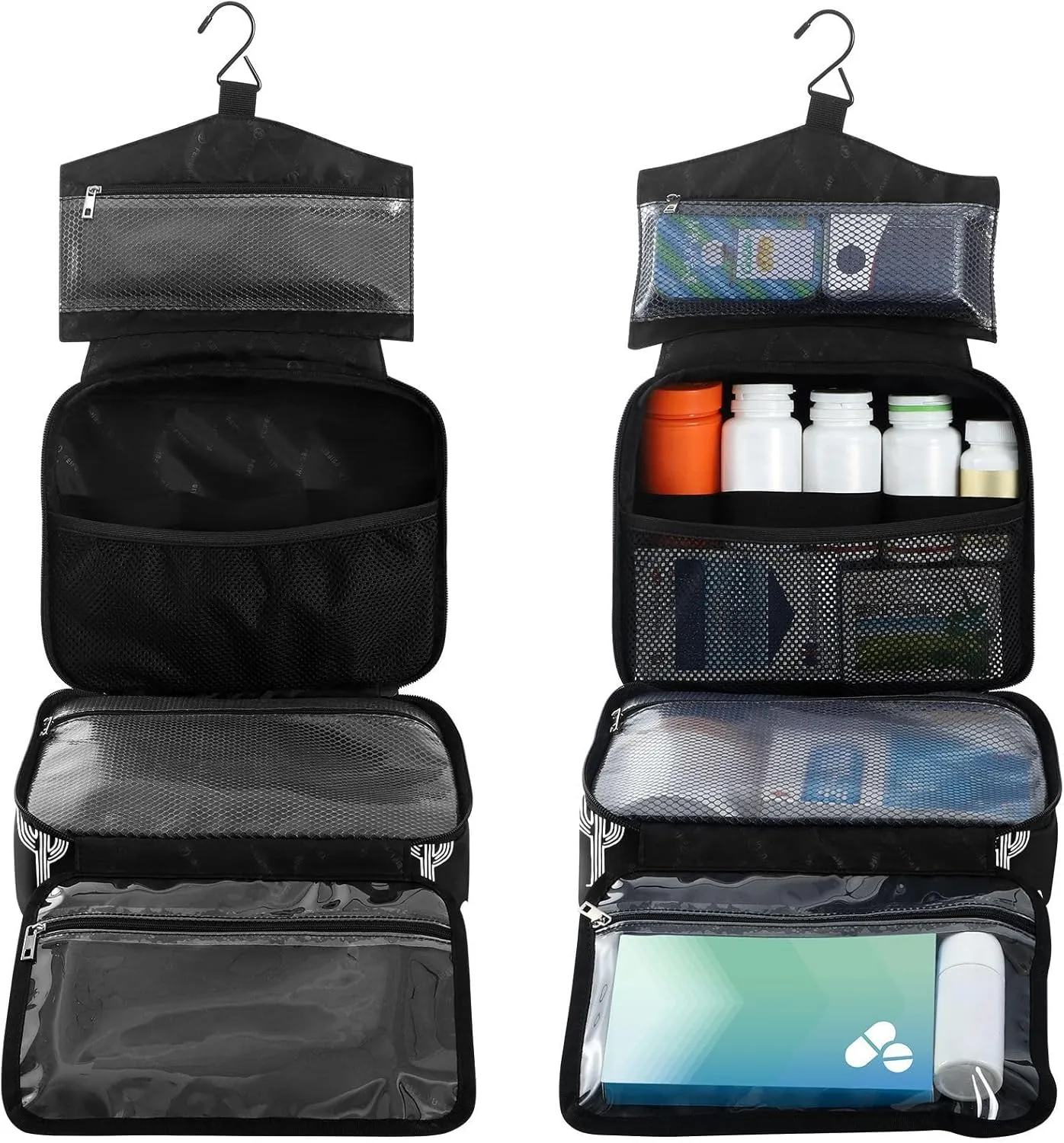 Fustylead Black and White Fun Western Cactus Travel Medicine Storage Bag Large Household Pill Bottle Organizer with Zipper for First Aid, Pills, Vitamins, Medical Supplies
