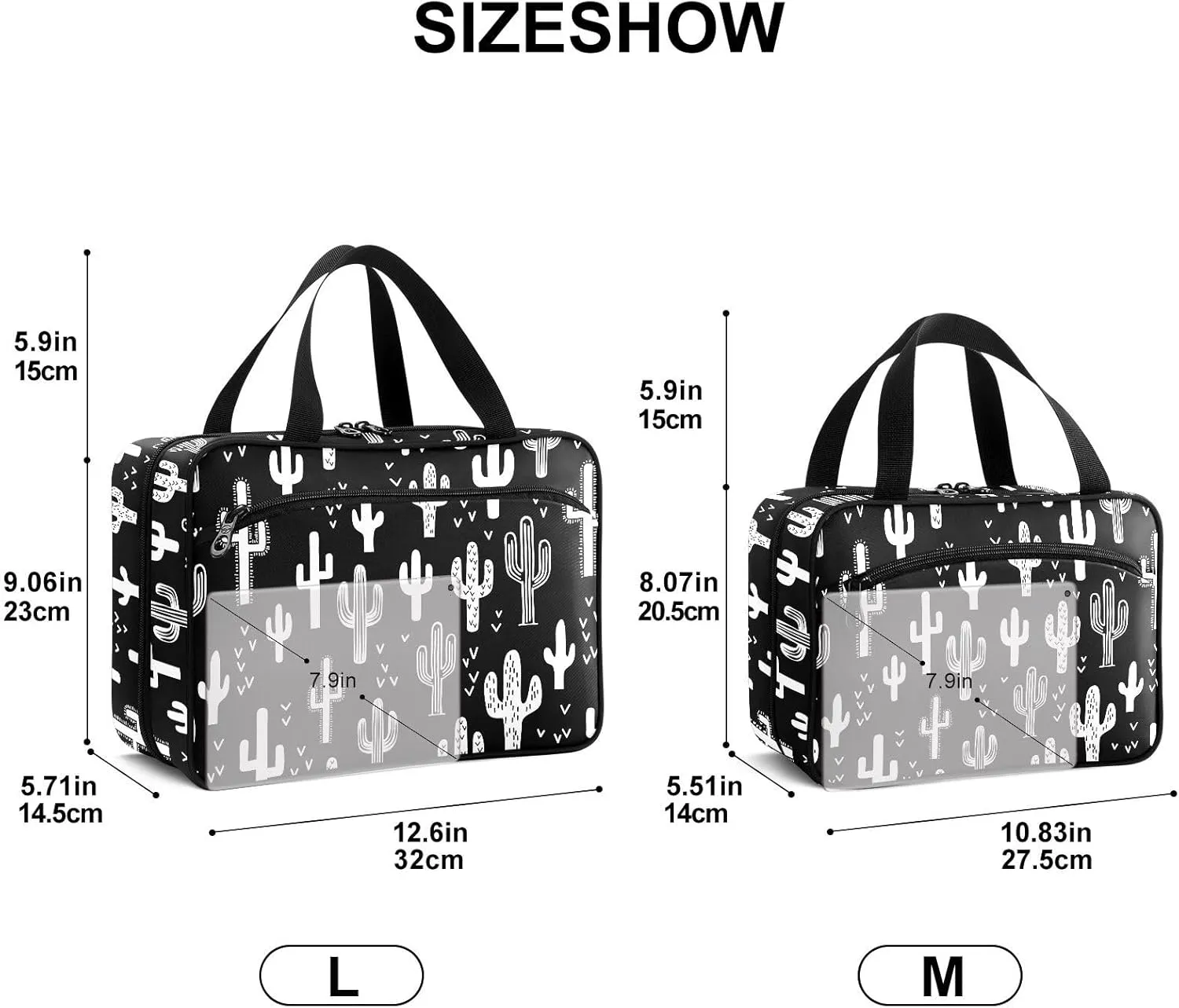 Fustylead Black and White Fun Western Cactus Travel Medicine Storage Bag Large Household Pill Bottle Organizer with Zipper for First Aid, Pills, Vitamins, Medical Supplies