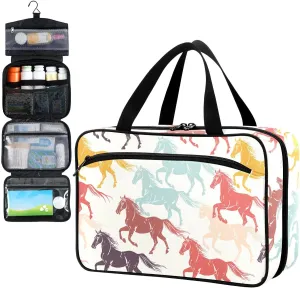 Fustylead Colorful Galloping Horses Silhouette Travel Medicine Organizer Bag Home Storage First Aid Kit Large Pill Case with Zipper for Pill Bottle, Vitamins, and Medical Supplies