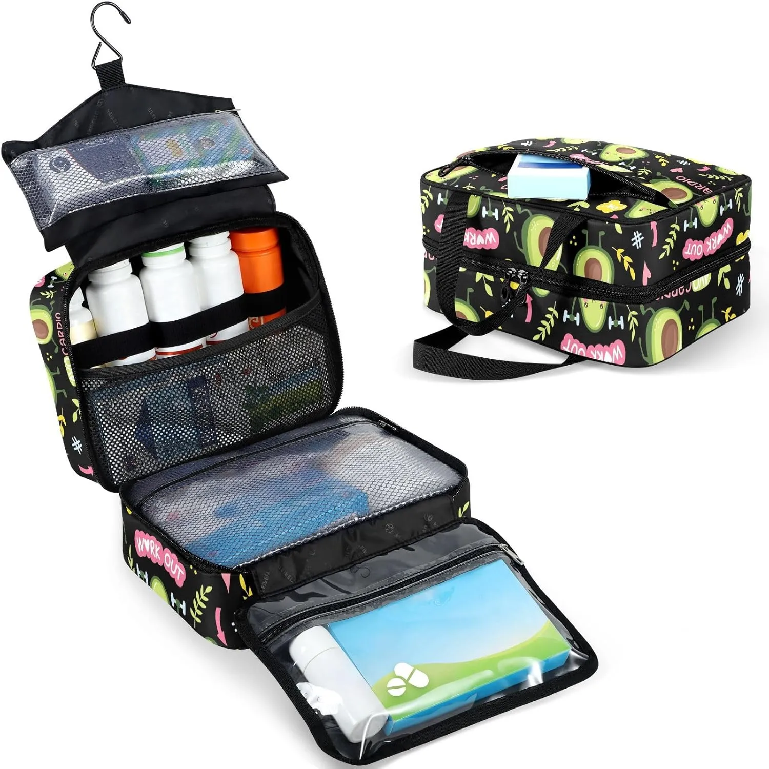 Fustylead Cute Avocado Travel Medicine Storage Bag Large Household Pill Bottle Organizer with Zipper for First Aid, Pills, Vitamins, Medical Supplies