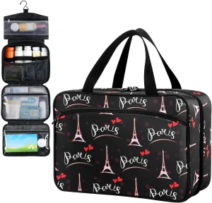 Fustylead Fashionable Simple Paris Eiffel Tower Sketch Travel Medicine Storage Bag Large Household Pill Bottle Organizer with Zipper for First Aid, Pills, Vitamins, Medical Supplies