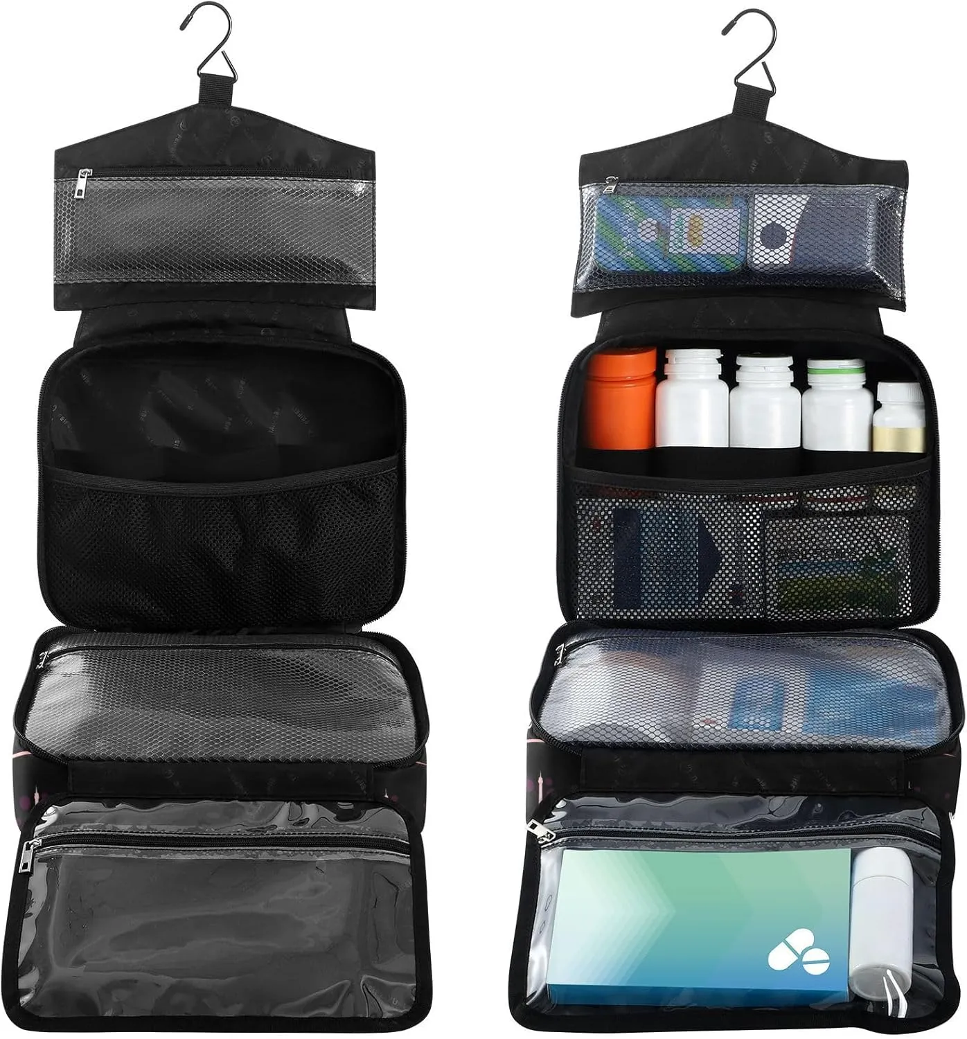 Fustylead Fashionable Simple Paris Eiffel Tower Sketch Travel Medicine Storage Bag Large Household Pill Bottle Organizer with Zipper for First Aid, Pills, Vitamins, Medical Supplies
