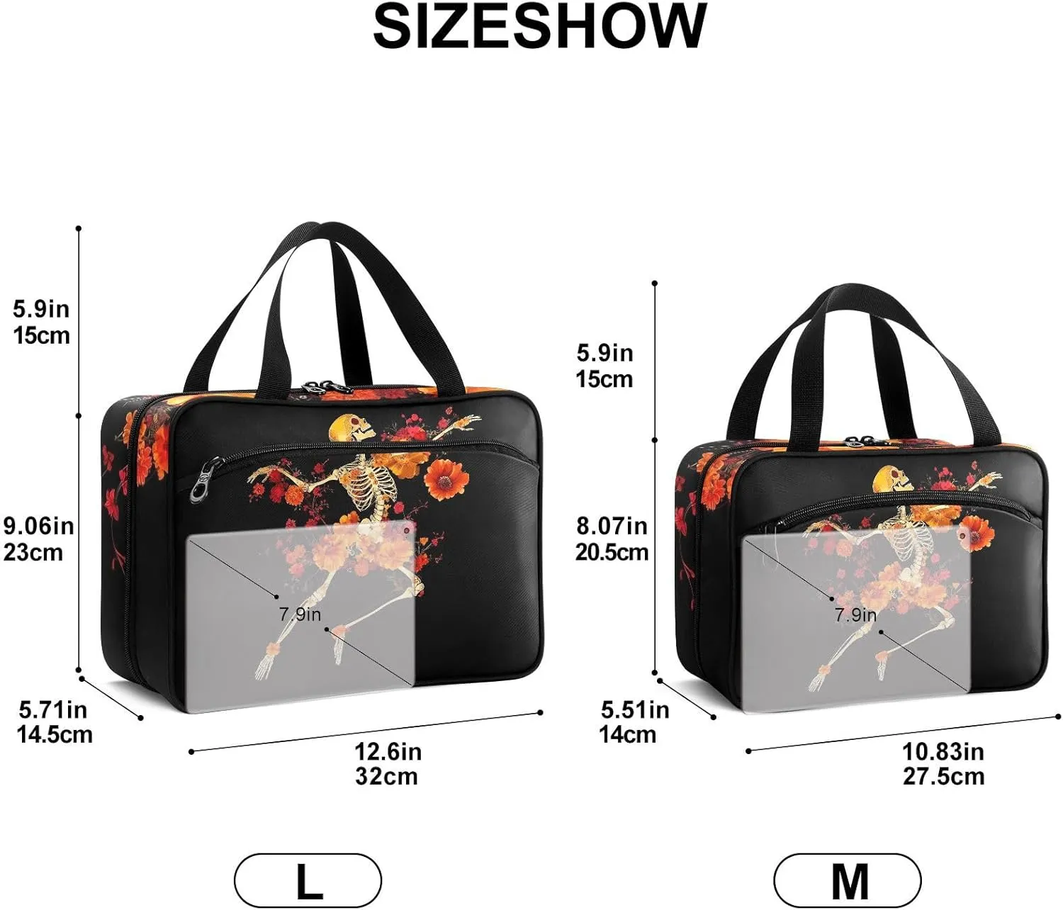 Fustylead Female Skeleton Rhythmically Dancing with Flowers Travel Medicine Storage Bag Large Household Pill Bottle Organizer with Zipper for First Aid, Pills, Vitamins, Medical Supplies