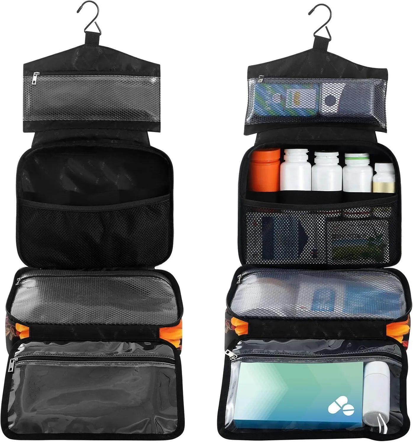 Fustylead Female Skeleton Rhythmically Dancing with Flowers Travel Medicine Storage Bag Large Household Pill Bottle Organizer with Zipper for First Aid, Pills, Vitamins, Medical Supplies