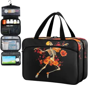 Fustylead Female Skeleton Rhythmically Dancing with Flowers Travel Medicine Storage Bag Large Household Pill Bottle Organizer with Zipper for First Aid, Pills, Vitamins, Medical Supplies
