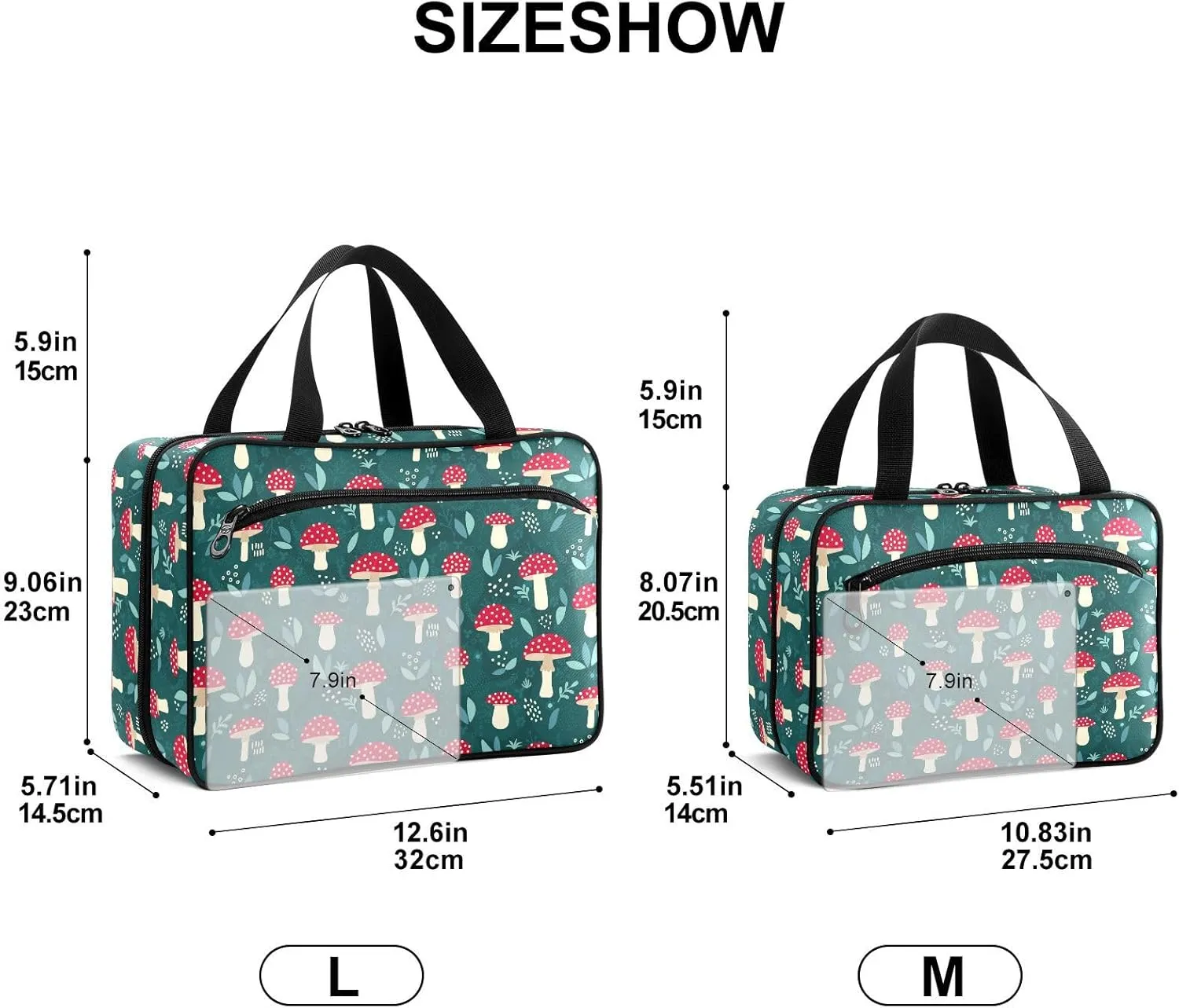 Fustylead Forest Cute Red Mushrooms and Leaves Travel Pill Bottle Organizer Large Home Storage Medication Bag with Zipper for Vitamins, First Aid, Fish Oil, Medical Supplies