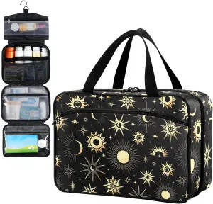Fustylead Gold Sun Moon and Stars Travel Medicine Storage Bag Large Household Pill Bottle Organizer with Zipper for First Aid, Pills, Vitamins, Medical Supplies