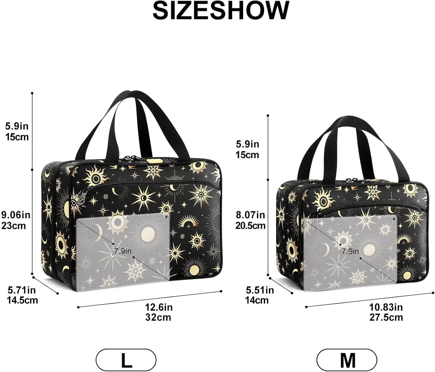 Fustylead Gold Sun Moon and Stars Travel Medicine Storage Bag Large Household Pill Bottle Organizer with Zipper for First Aid, Pills, Vitamins, Medical Supplies