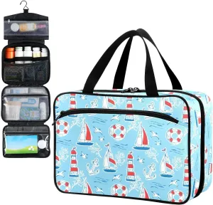 Fustylead Maritime Travel Theme Pill Organizer Bag Large Medicine Travel Carrying Case with Zipper for Vitamin Supplements Fish Oil, Empty First Aid Kit for Hiking Camping