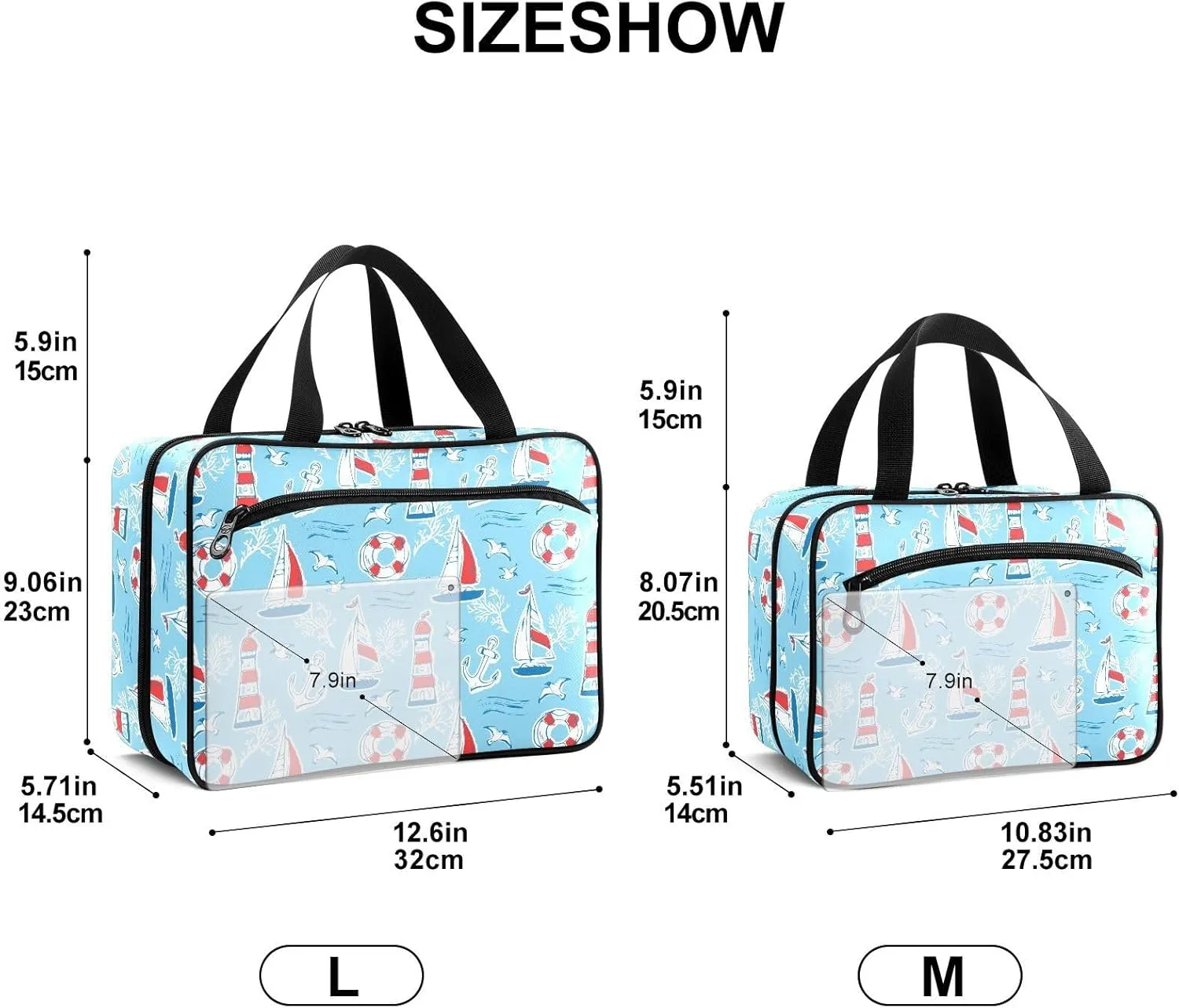 Fustylead Maritime Travel Theme Pill Organizer Bag Large Medicine Travel Carrying Case with Zipper for Vitamin Supplements Fish Oil, Empty First Aid Kit for Hiking Camping