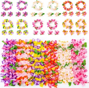 FUTUREPLUSX Hawaiian Leis, 48PCS Luau Party Decorations Including Necklace Headbands and Wristbands for Tropical Themed Party Girl Birthday Decor