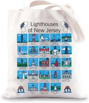 G2TUP Lighthouses of New Jersey Tote Bag NJ Lighthouse Handbag NJ Travel Souvenirs Grocery Bag