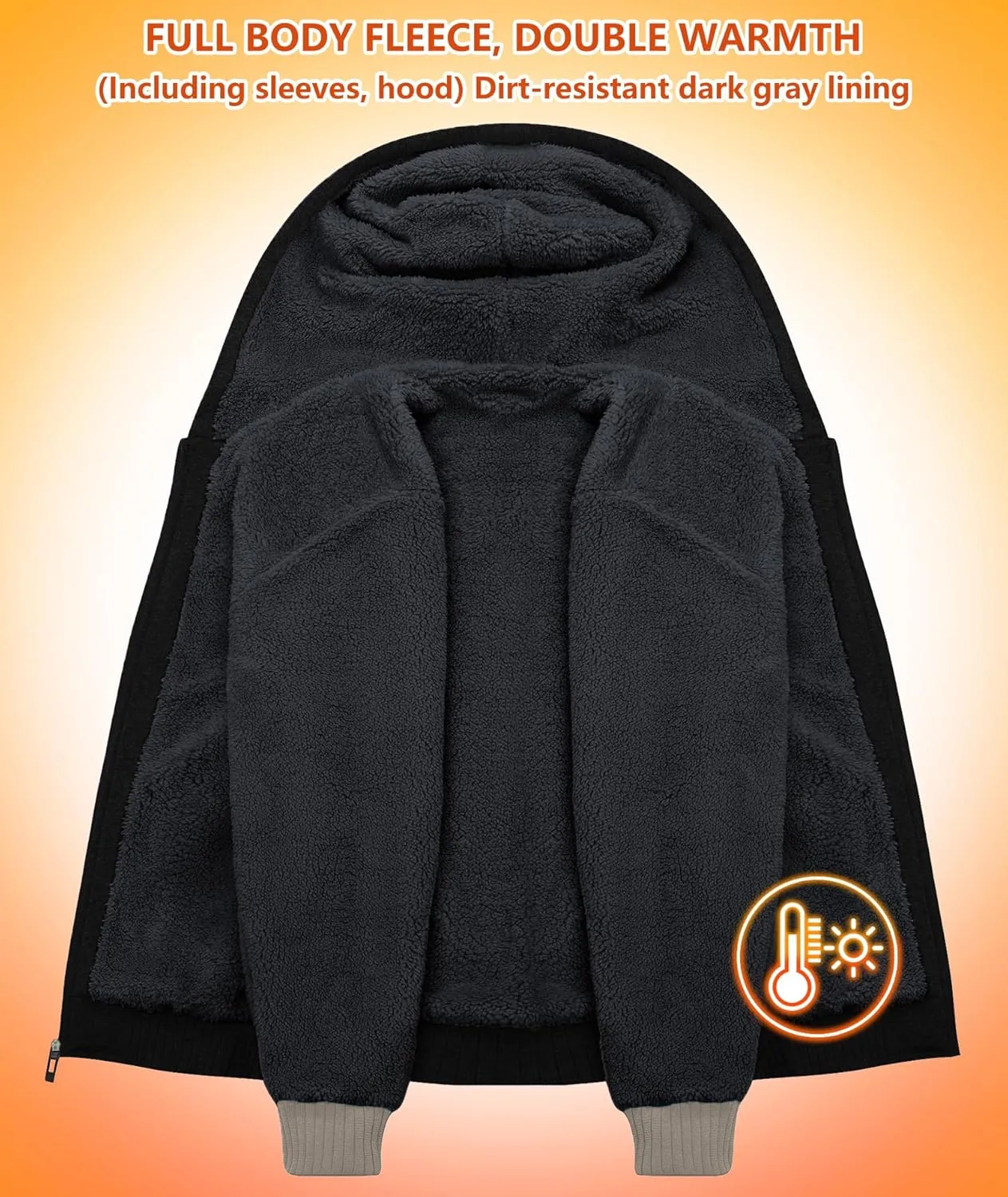 GEEK LIGHTING Men’s Fleece-Lined Zip Up Hoodie, Thick Hooded Jacket Winter Warm Athletic Sweatshirt