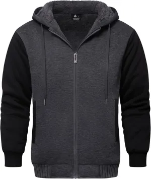 GEEK LIGHTING Men’s Fleece-Lined Zip Up Hoodie, Thick Hooded Jacket Winter Warm Athletic Sweatshirt