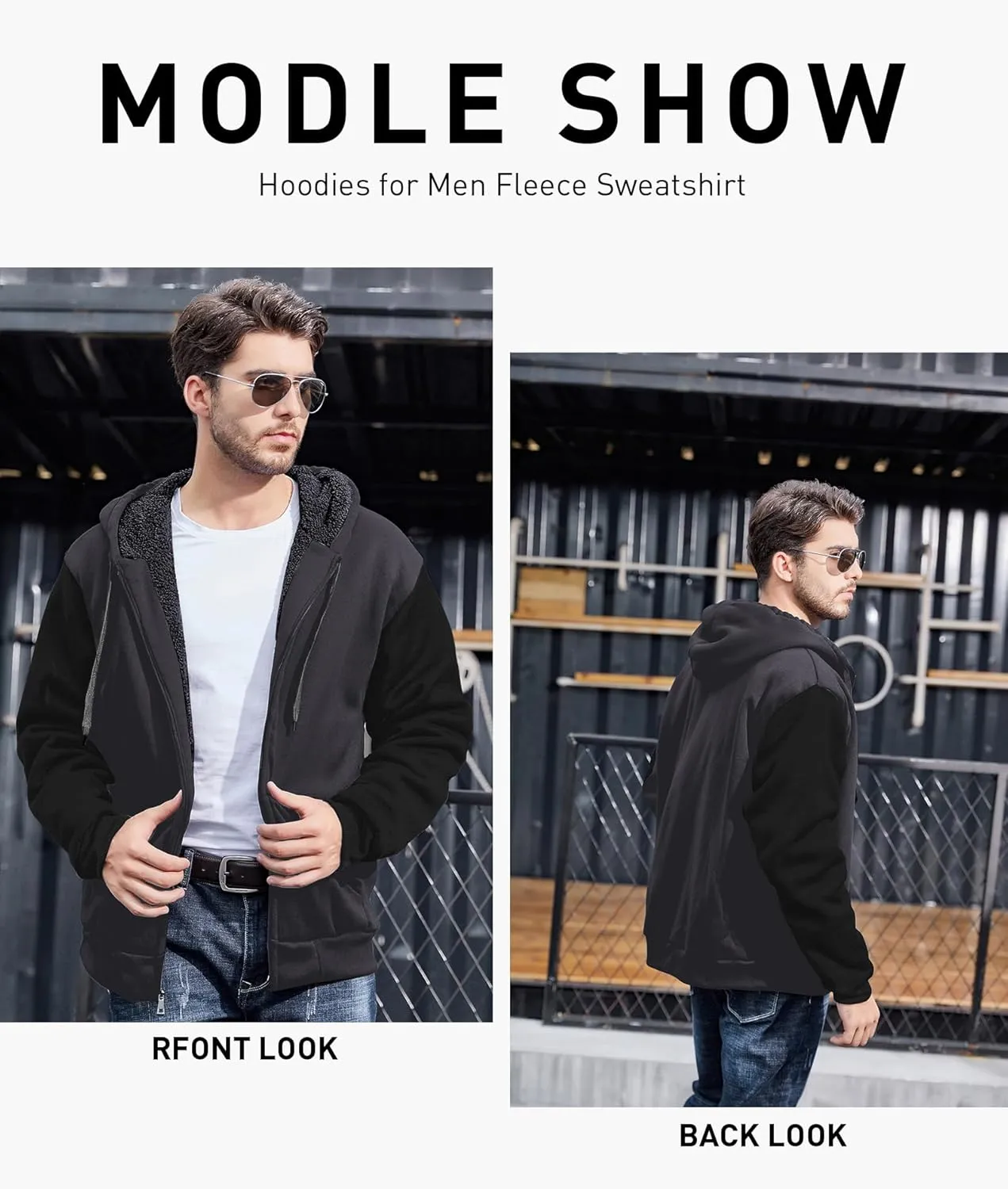 GEEK LIGHTING Men’s Fleece-Lined Zip Up Hoodie, Thick Hooded Jacket Winter Warm Athletic Sweatshirt