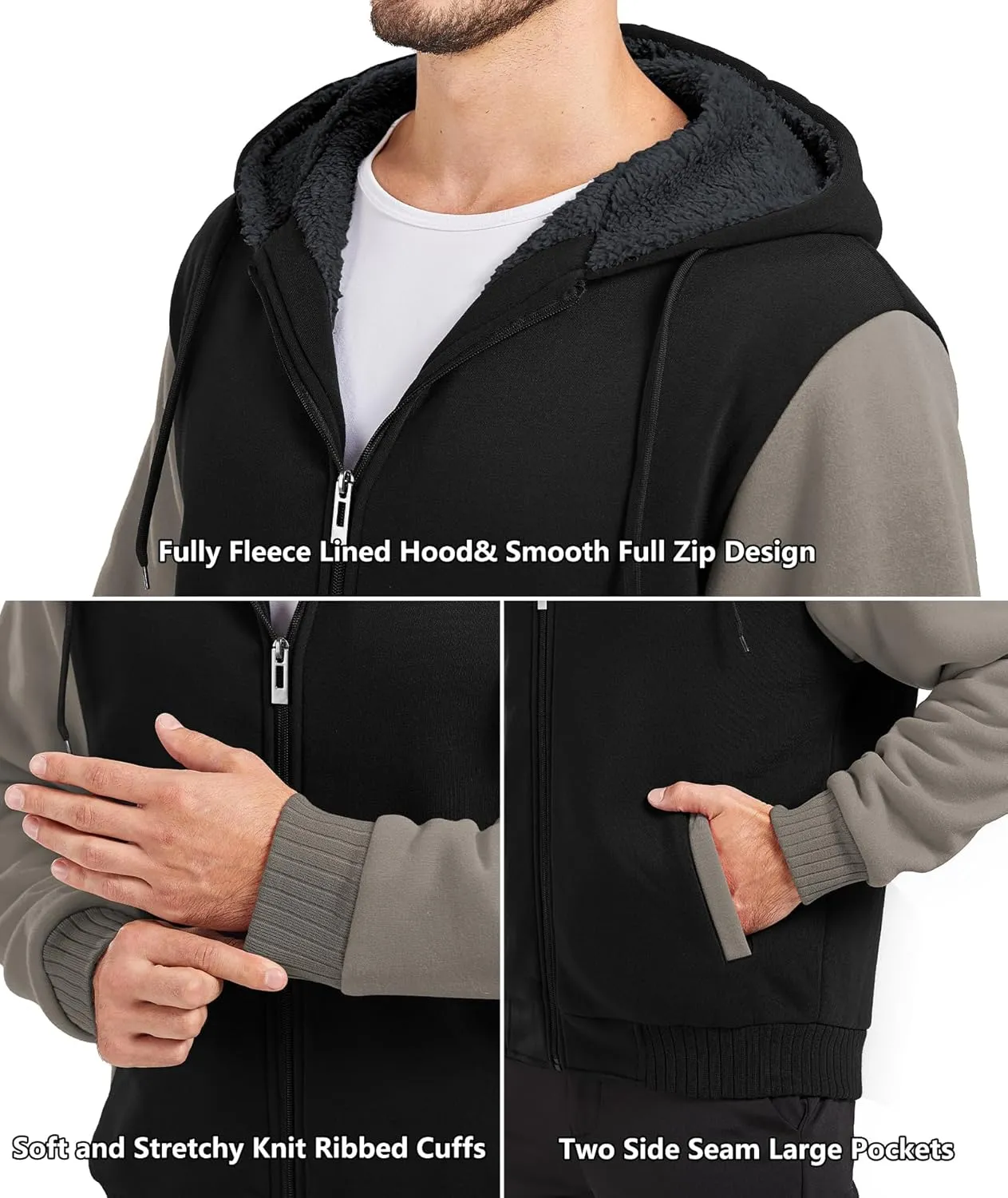 GEEK LIGHTING Men’s Fleece-Lined Zip Up Hoodie, Thick Hooded Jacket Winter Warm Athletic Sweatshirt