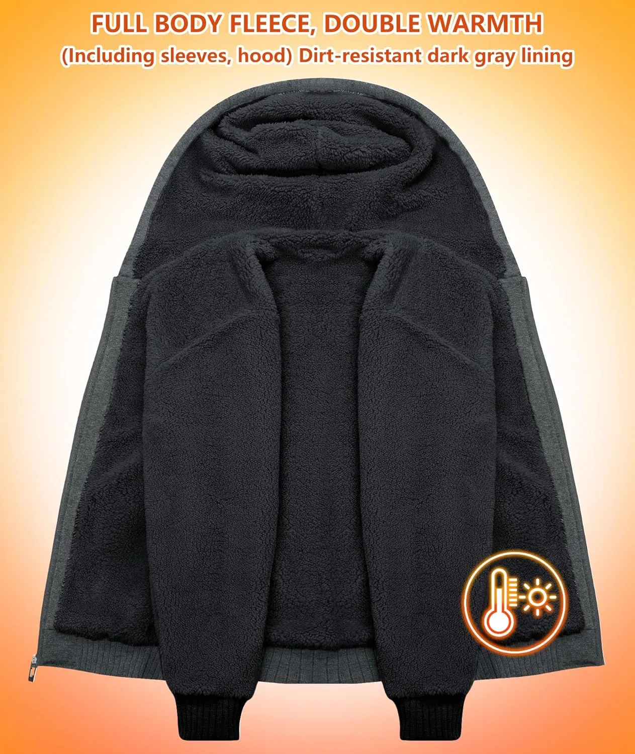 GEEK LIGHTING Men’s Fleece-Lined Zip Up Hoodie, Thick Hooded Jacket Winter Warm Athletic Sweatshirt
