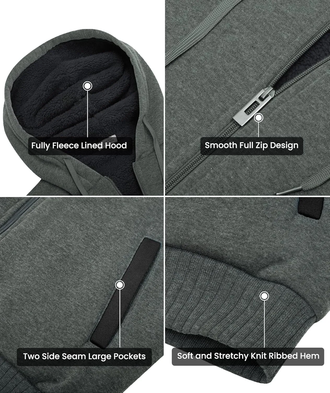 GEEK LIGHTING Men’s Fleece-Lined Zip Up Hoodie, Thick Hooded Jacket Winter Warm Athletic Sweatshirt