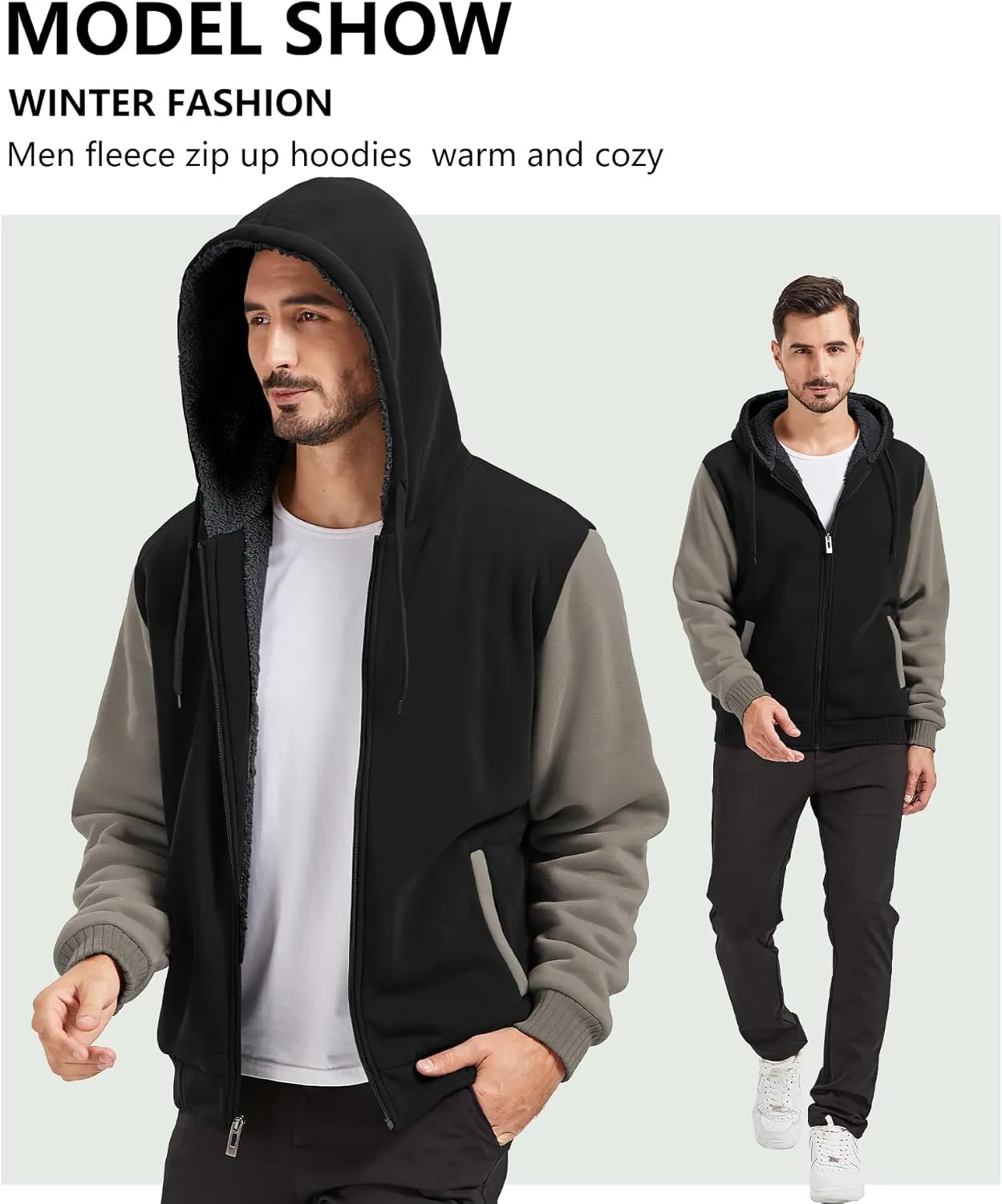 GEEK LIGHTING Men’s Fleece-Lined Zip Up Hoodie, Thick Hooded Jacket Winter Warm Athletic Sweatshirt