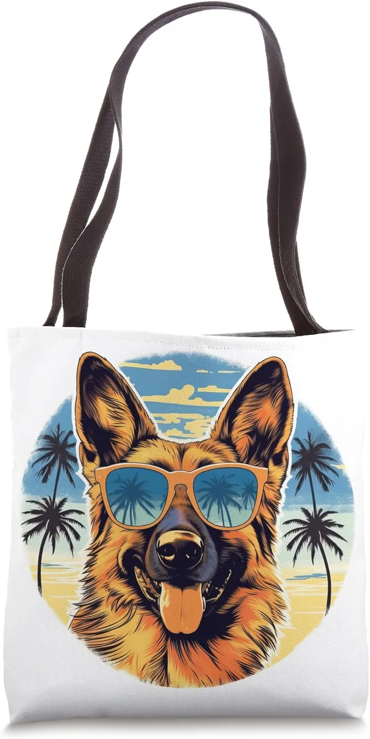 German Shepherd At The Beach Tropical Colorful Watercolor Tote Bag