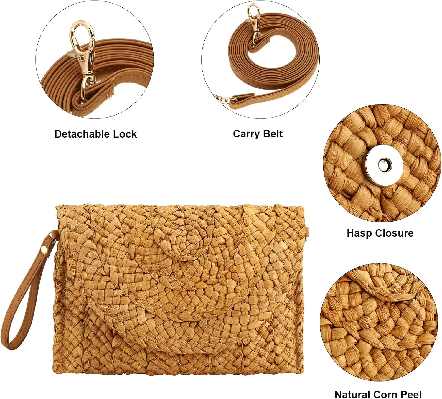 Gets Straw Clutches Beach Bag for Women Summer Crossbody Straw Bag with Strap