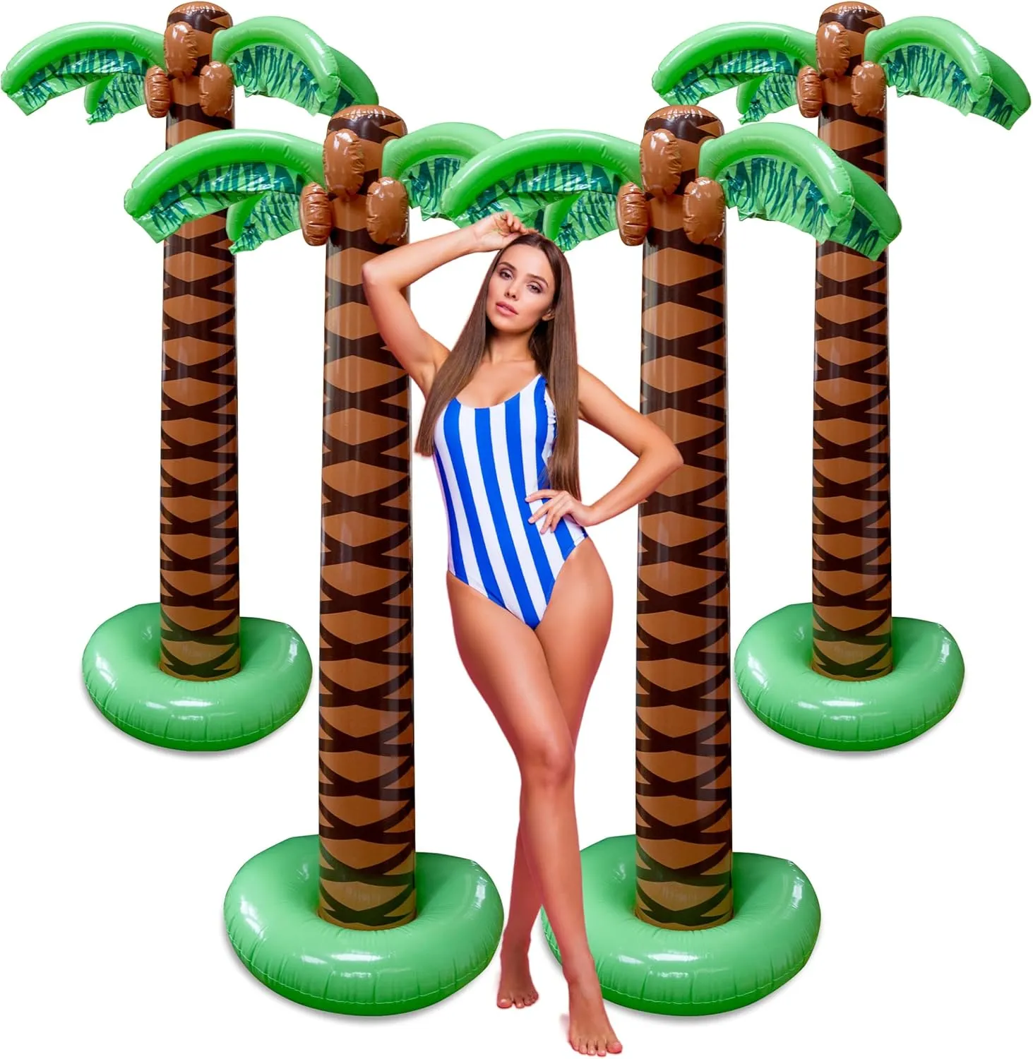 Giant Inflatable Palm Tree 6 Foot - 4PK - Beach Party Decorations for Summer Luau Themed Pool Party, Tropical Hawaiian Blow Up Palm Tree Favors - Poolside Ambiance, Easy Inflation