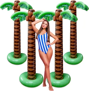 Giant Inflatable Palm Tree 6 Foot - 4PK - Beach Party Decorations for Summer Luau Themed Pool Party, Tropical Hawaiian Blow Up Palm Tree Favors - Poolside Ambiance, Easy Inflation