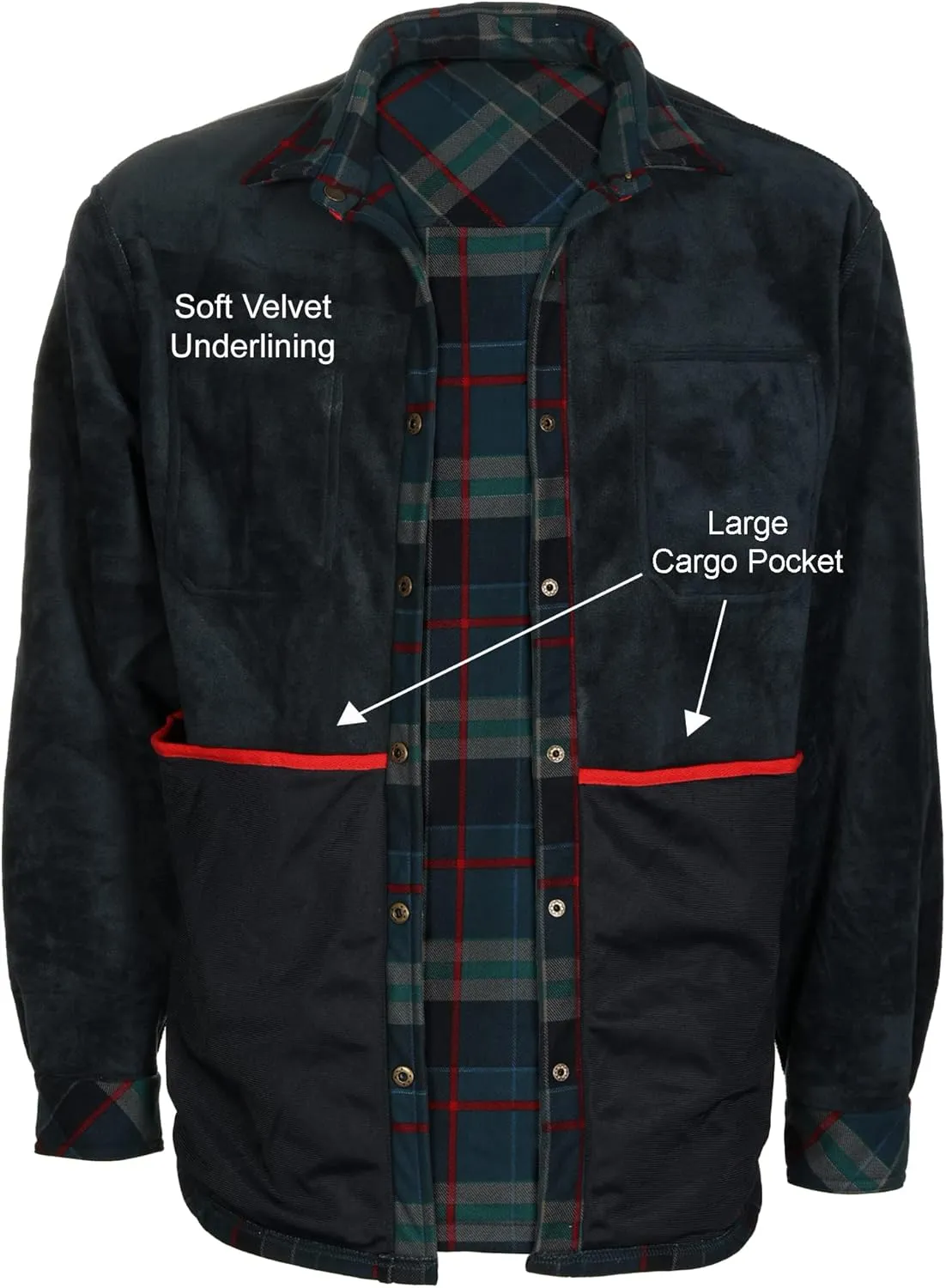 Gioberti Mens Checkered Flannel Jacket With Velvet Underlining