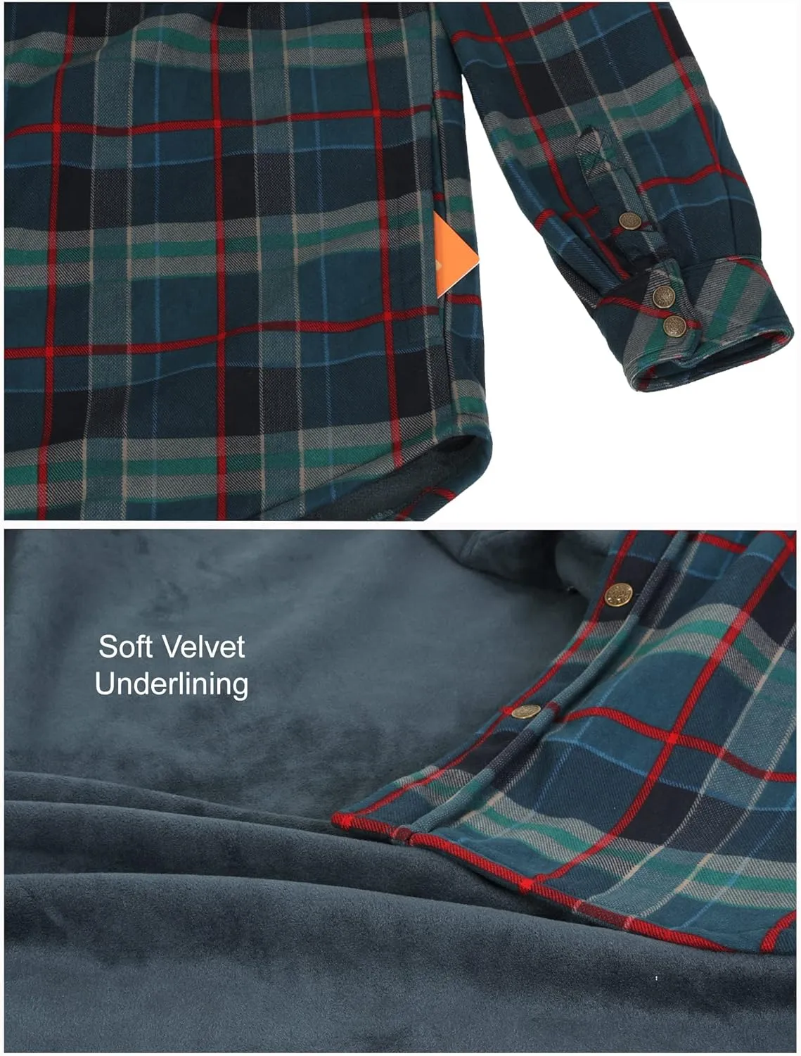 Gioberti Mens Checkered Flannel Jacket With Velvet Underlining
