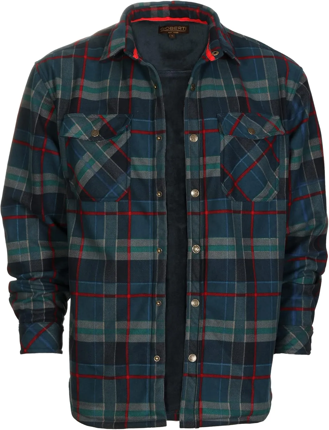Gioberti Mens Checkered Flannel Jacket With Velvet Underlining