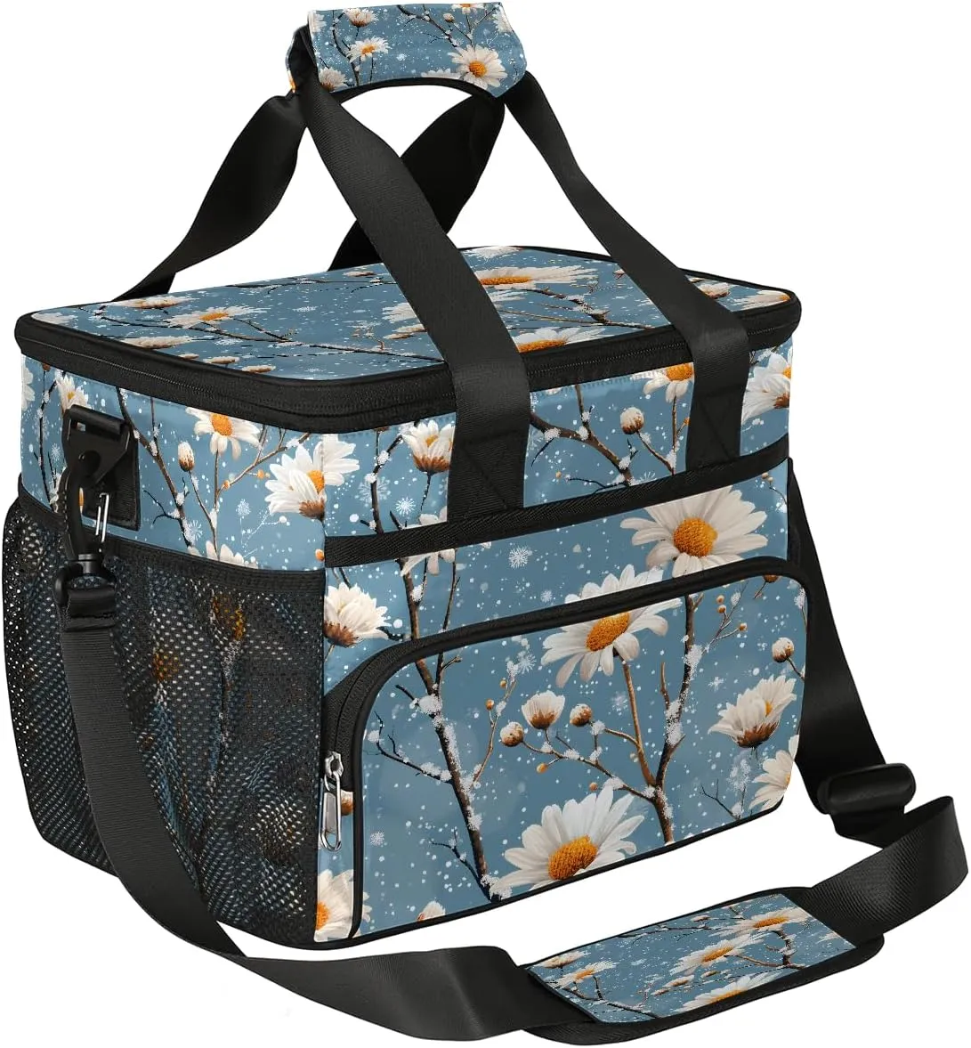 Gossamer Flower Soft Sided Cooler Bag, 20 Cans Insulated Leak Proof Cooler Bag with Hard Bottom Lush Flower Portable Lightweight Cooler Picnic Cooler Lunch Tote Bag for Travel Camping