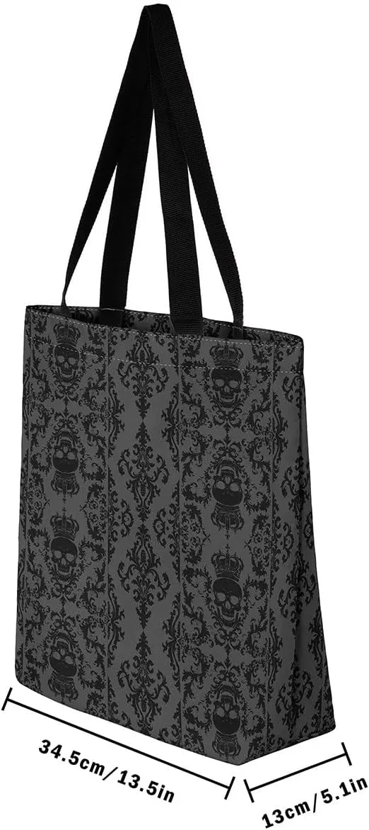 Gothic Canvas Tote Bag for Women,Sugar Skull Reusable Cloth Cotton Bags Spooky Bone Goth Large Capacity Gym Bag