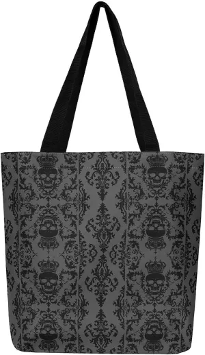 Gothic Canvas Tote Bag for Women,Sugar Skull Reusable Cloth Cotton Bags Spooky Bone Goth Large Capacity Gym Bag