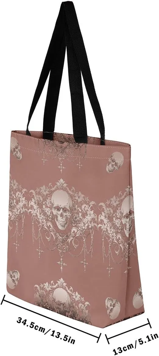 Gothic Canvas Tote Bag for Women,Sugar Skull Reusable Cloth Cotton Bags Spooky Bone Goth Large Capacity Gym Bag