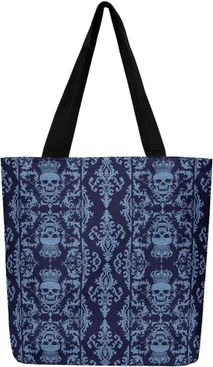 Gothic Canvas Tote Bag for Women,Sugar Skull Reusable Cloth Cotton Bags Spooky Bone Goth Large Capacity Gym Bag
