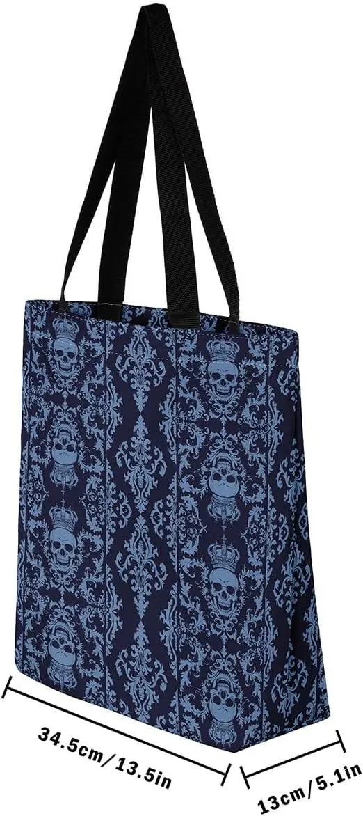 Gothic Canvas Tote Bag for Women,Sugar Skull Reusable Cloth Cotton Bags Spooky Bone Goth Large Capacity Gym Bag