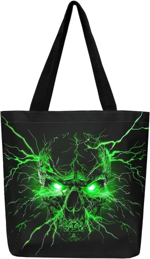 Gothic Canvas Tote Bag for Women,Sugar Skull Reusable Cloth Cotton Bags Spooky Bone Goth Large Capacity Gym Bag