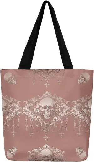 Gothic Canvas Tote Bag for Women,Sugar Skull Reusable Cloth Cotton Bags Spooky Bone Goth Large Capacity Gym Bag