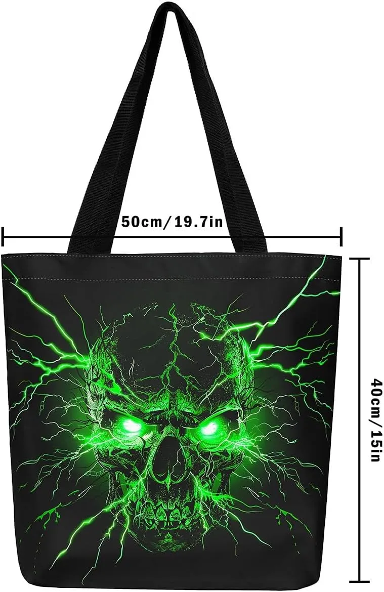 Gothic Canvas Tote Bag for Women,Sugar Skull Reusable Cloth Cotton Bags Spooky Bone Goth Large Capacity Gym Bag