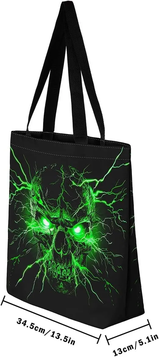 Gothic Canvas Tote Bag for Women,Sugar Skull Reusable Cloth Cotton Bags Spooky Bone Goth Large Capacity Gym Bag