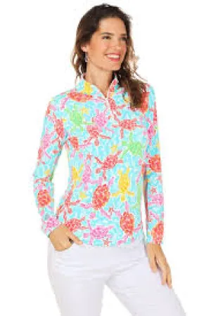 Gottex Mock Neck Sun Shirt -Turtles Seafoam