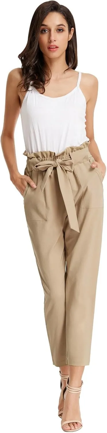 GRACE KARIN Women's Paper Bag Waist Pants Slim Fit Casual Office Pencil Pants