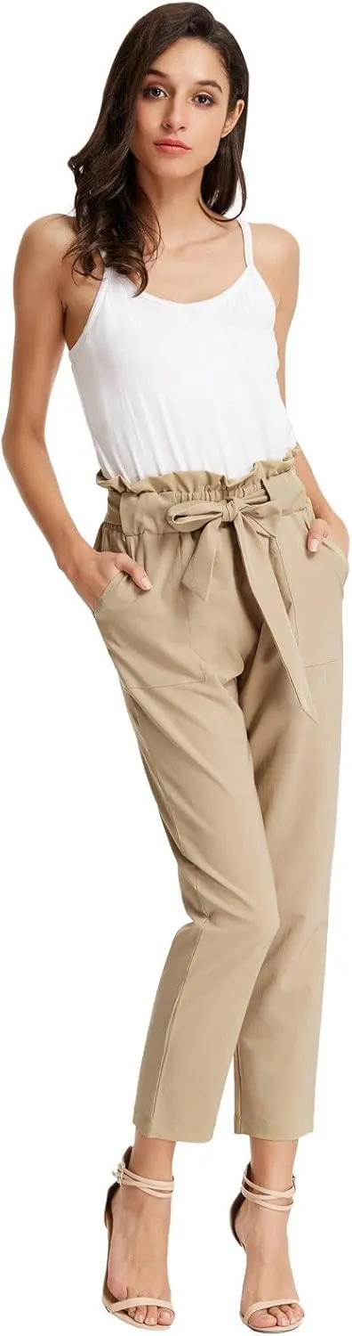 GRACE KARIN Women's Paper Bag Waist Pants Slim Fit Casual Office Pencil Pants