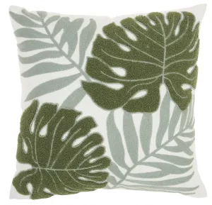 Green and Ivory Tropical Leaves Throw Pillow 18"