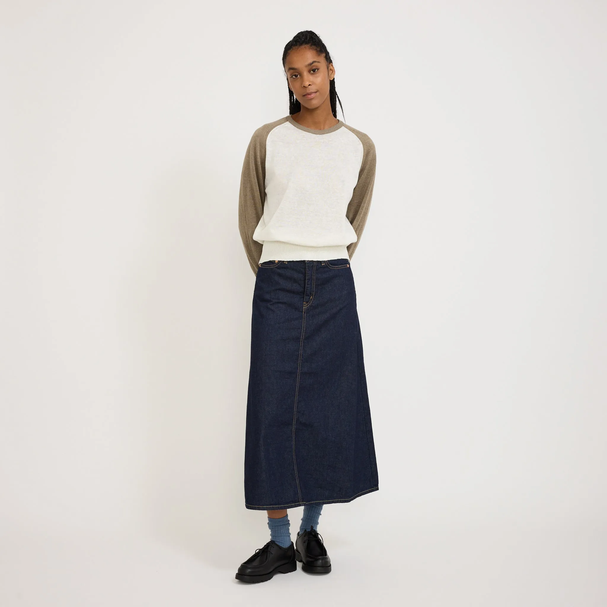 Grin Linen Knit Top Khaki/Ivory