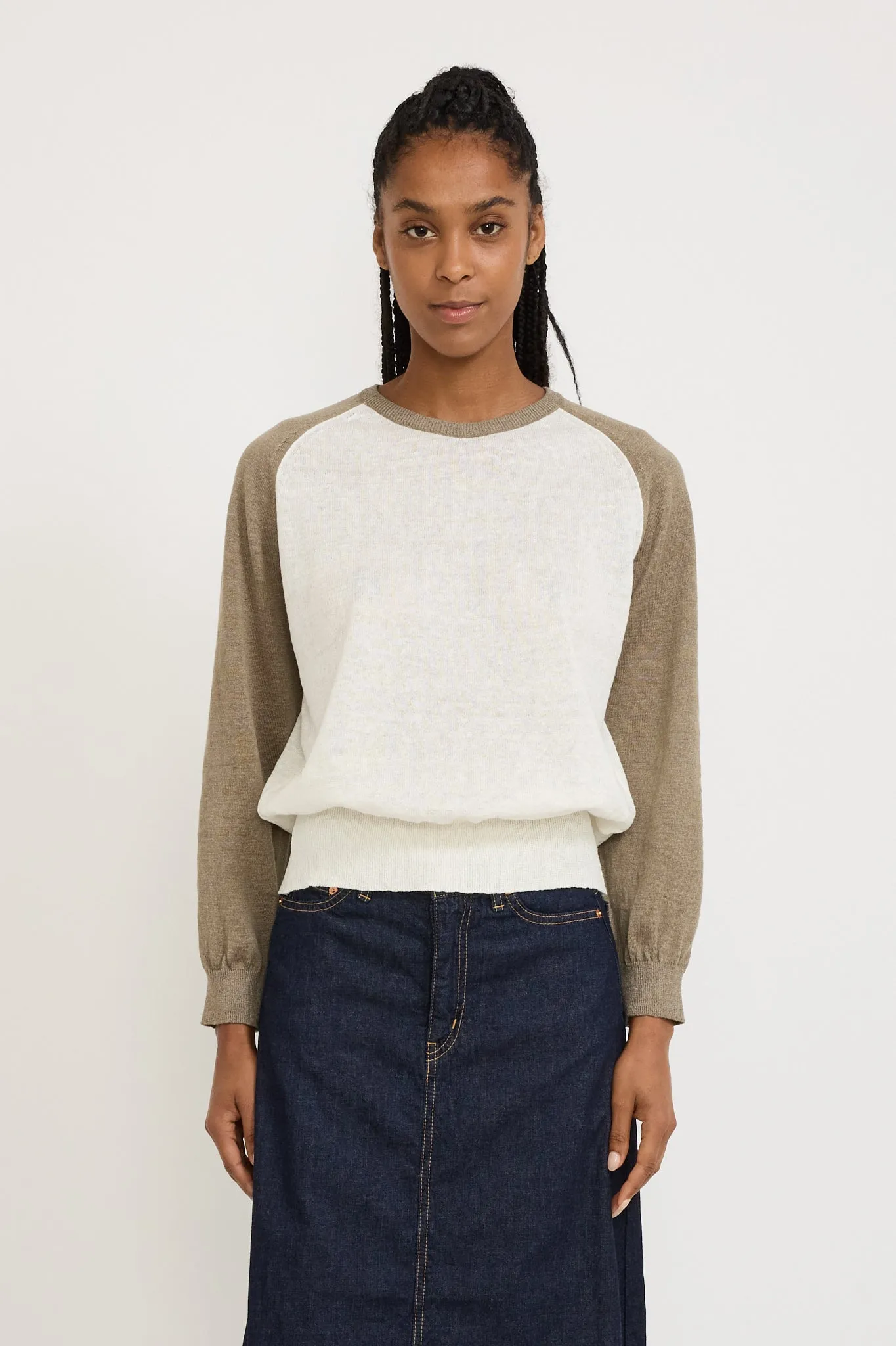 Grin Linen Knit Top Khaki/Ivory