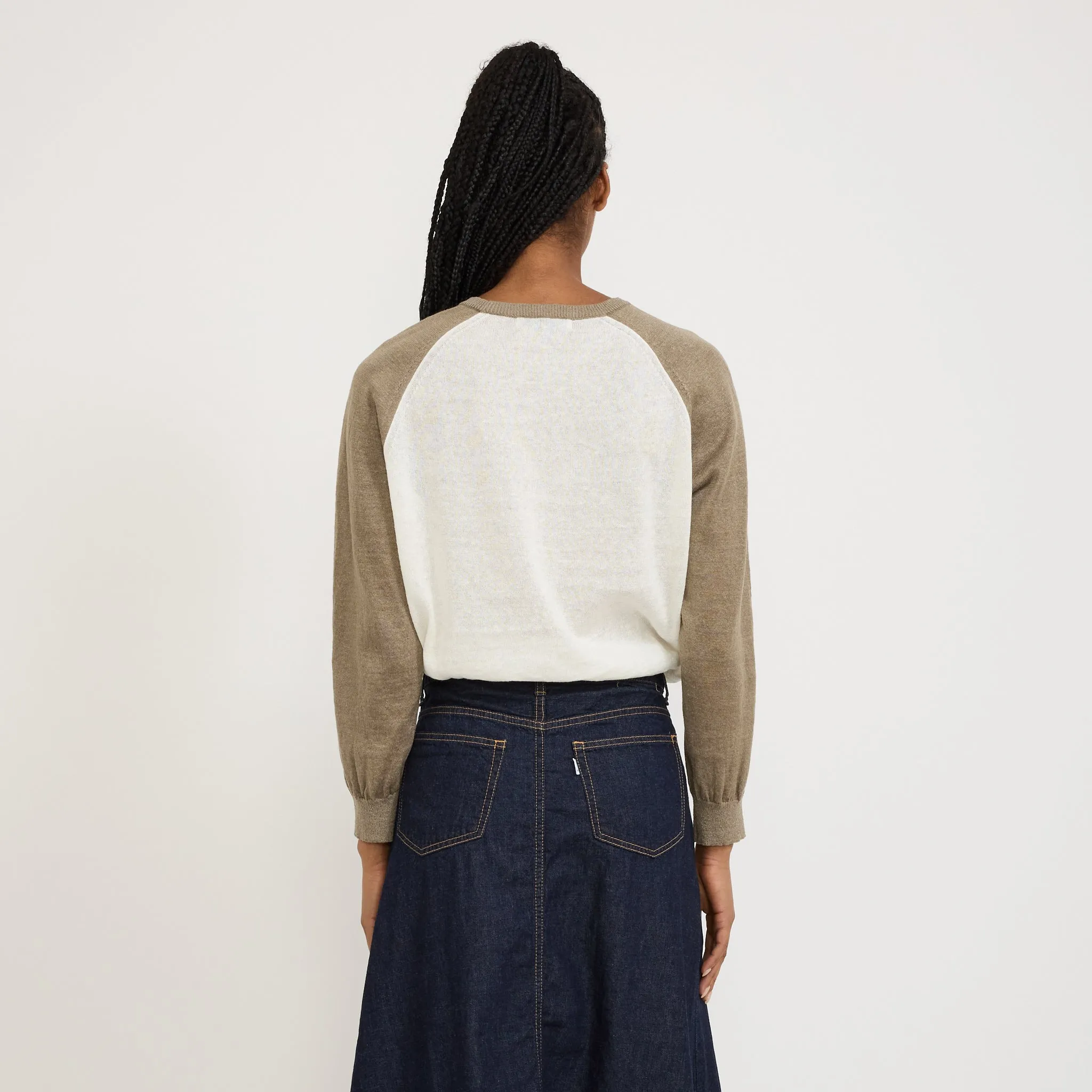 Grin Linen Knit Top Khaki/Ivory