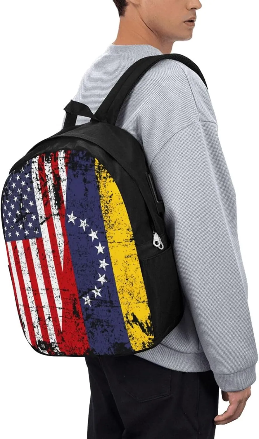 Half American Venezuelan Venezuela Flag Laptop Backpacks Travel Backpack Casual Business Daypack Sport Rucksack Computer Bag Fits up to 17 Inch Notebook with USB Port