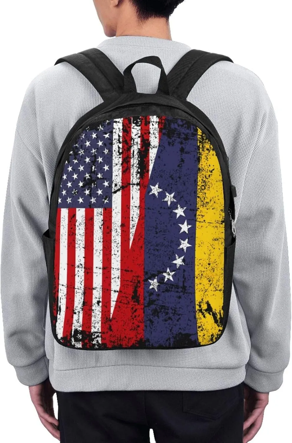 Half American Venezuelan Venezuela Flag Laptop Backpacks Travel Backpack Casual Business Daypack Sport Rucksack Computer Bag Fits up to 17 Inch Notebook with USB Port